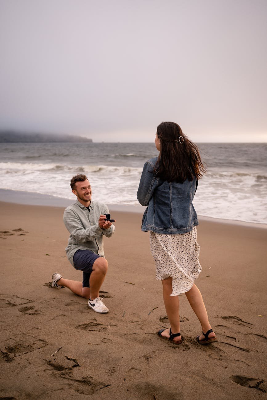 man proposing woman engagement