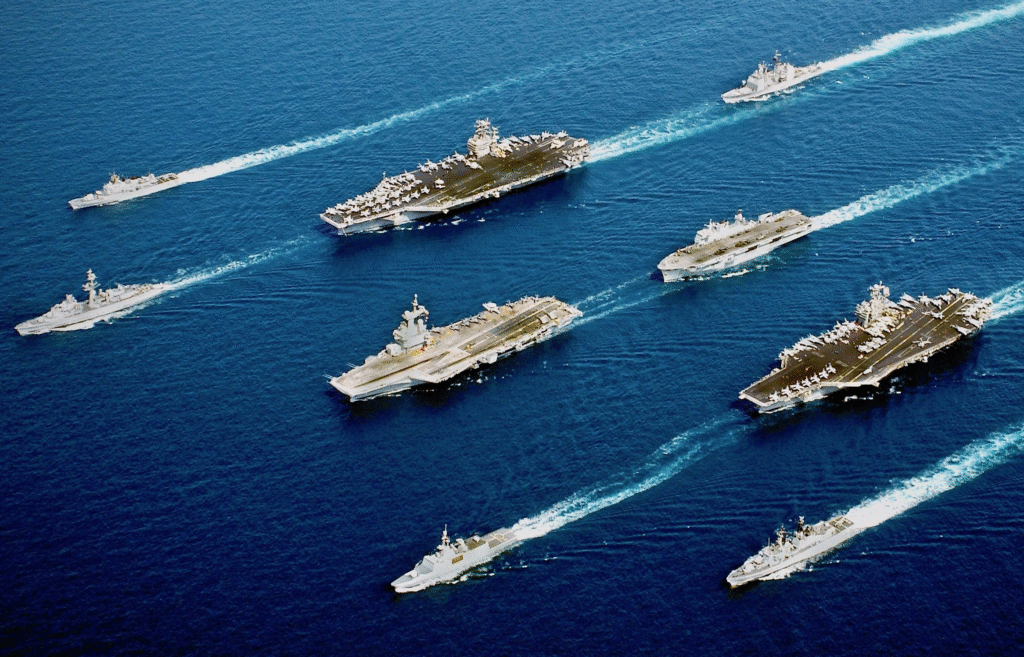 ship carrier group in war formation