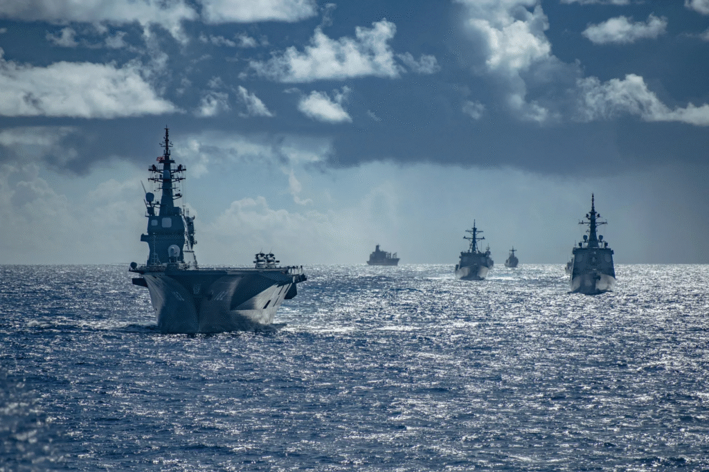 Group of warships during naval exercise