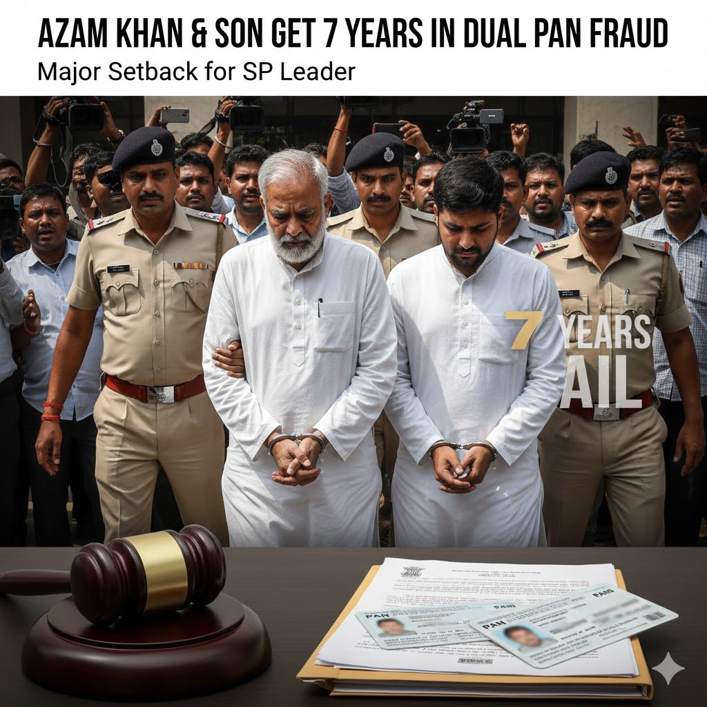 Azxam Khan, Azam Khan 7-year jail, Abdullah Azam conviction, Dual PAN card case, Azam Khan dual PAN fraud, Samajwadi Party leader jail, Azam Khan son Abdullah Azam sentence, Special MP MLA Court Rampur verdict, Forgery of valuable security IPC 467, Azam Khan political career legal cases, Disqualification from election conviction, UP politics Azam Khan legal troubles, Mohammad Azam Khan, Abdullah Azam Khan, Rampur Court decision, Income Tax Act PAN violation,Electoral fraud India, SP leader legal troubles, Hate speech conviction Azam Khan, Muhammad Ali Jauhar University case,