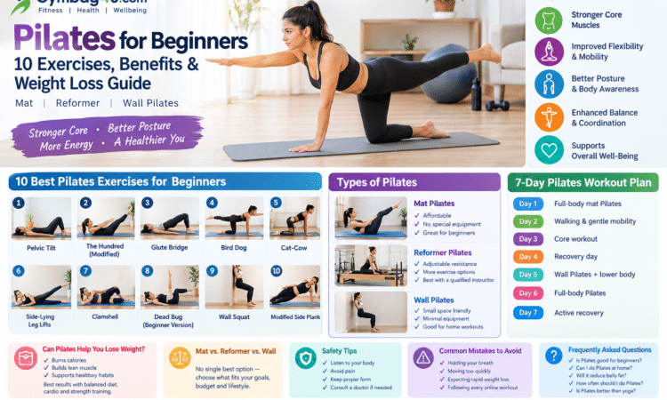 Pilates exercises for beginners at home on an exercise mat